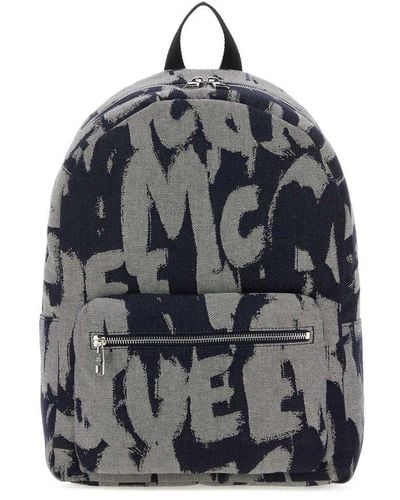 Alexander McQueen Logo Printed Ziiped Backpack - Black