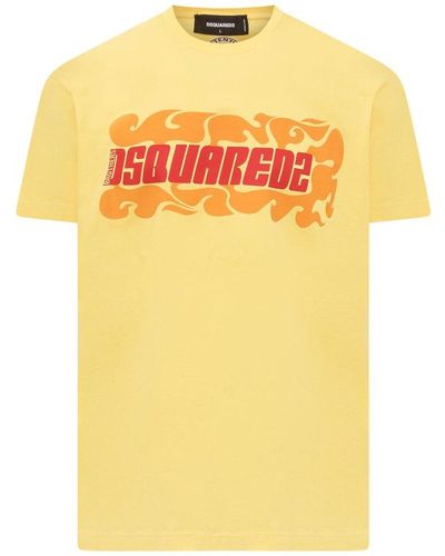 DSquared² Wave Logo Printed Crewneck T-shirt - Yellow