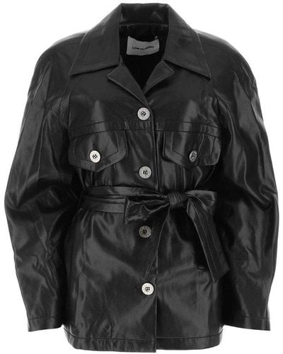 Low Classic Tied Waist Buttoned Jacket - Black
