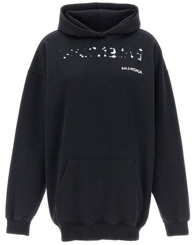 Balenciaga Oversized Black Hoodie With Hand-drawn Logo Print In Cotton Woman - Blue