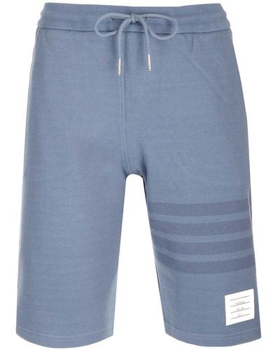 Thom Browne Stripe Detailed Drawstring Shorts - Blue