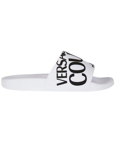 Versace Logo Printed Slip-on Slides - White