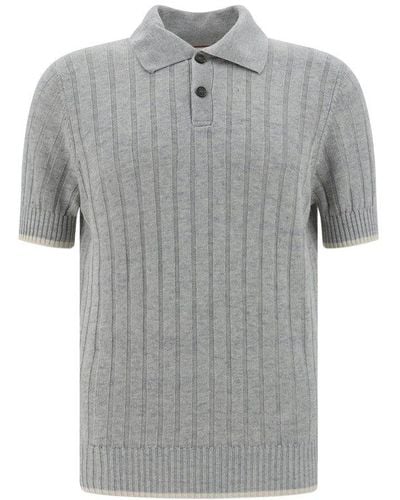 Brunello Cucinelli Ribbed Knit Polo Shirt - Grey