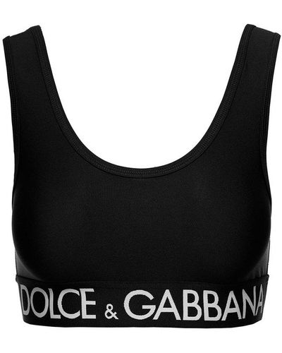 Dolce & Gabbana Sports Bra With Branded Band In Stretch Tech Fabric Woman - Black