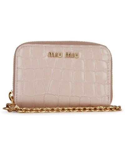 Miu Miu Embossed Logo Lettering Zipped Wallet - Pink