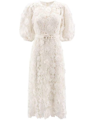 Zimmermann Halliday Lace Flower Belted-waist Dress - White