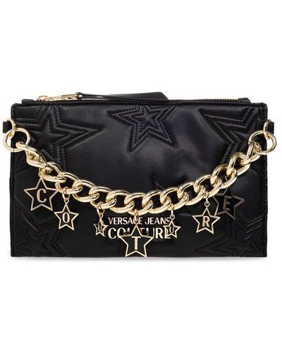 Versace Shoulder Bag With Decorative Chain - Black
