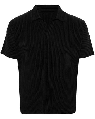 Homme Plissé Issey Miyake Pleated Short Sleeved Polo Shirt - Black