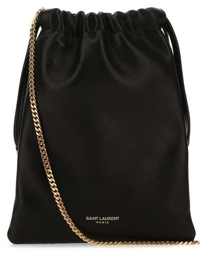 Saint Laurent Paris Drawstring Pouch Crossbody Bag - Black