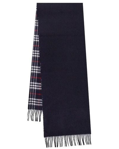 Burberry Check-printed Fringed-edge Reversible Scarf - Blue