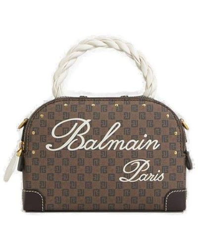 Balmain Monogram Make Up Bag - Brown