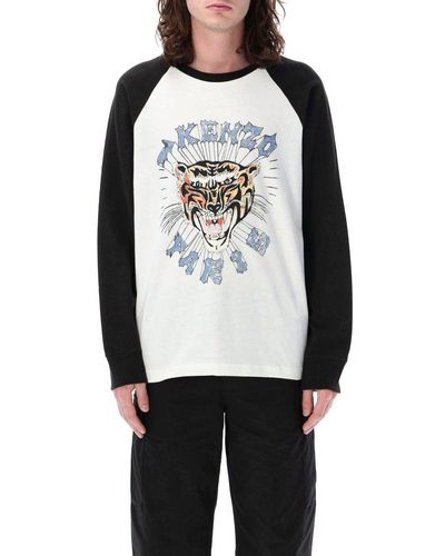 KENZO Tiger Printed Crewneck Long-sleeved T-shirt - Grey