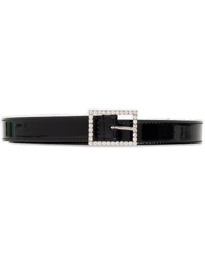 Saint Laurent Crystal-embellished Buckle Belt - Black