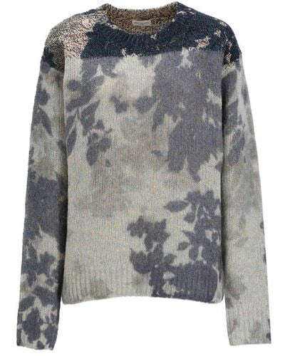 Dries Van Noten Floral Detailed Crewneck Sweater - Grey