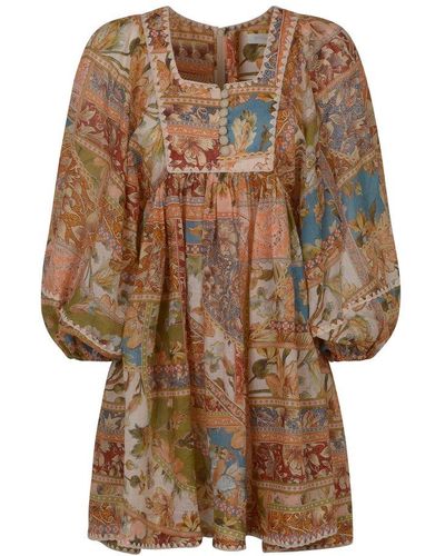 Zimmermann Floral Print Long-sleeved Dress - Brown