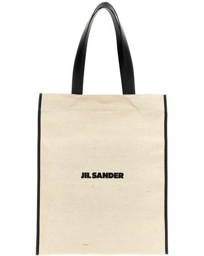 Jil Sander Logo Printed Medium Shopping Bag - Natural