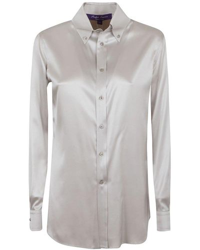Ralph Lauren Cameron-Long Sleeve-Button Front Shirt - Gray