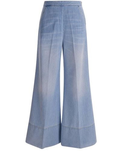 Pinko Logo-embroidered Wide-leg Trousers - Blue