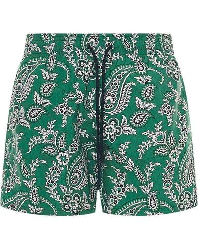 Etro Pattern Printed Drawstring Swim Shorts - Green
