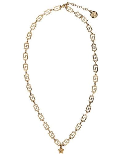 Versace Greca Medusa Plaque Chain-linked Necklace - Metallic
