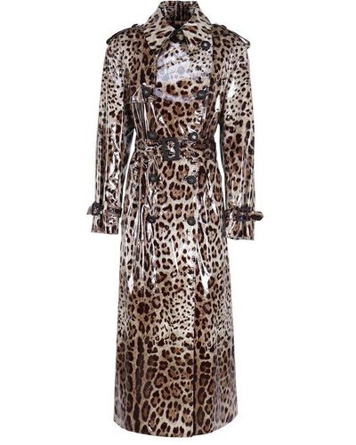 Dolce & Gabbana Leopard-printed Straight Hem Trench Coat - White