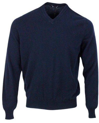Colombo Long-sleeved V-neck Knitted Jumper - Blue