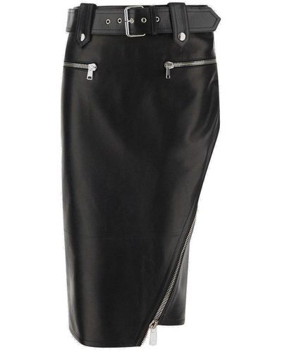 Alexander McQueen Long Leather Skirt - Black