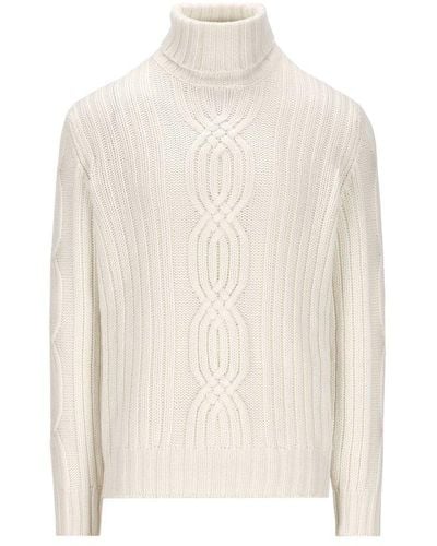 Brunello Cucinelli Cable Knit Roll Neck Sweater - White
