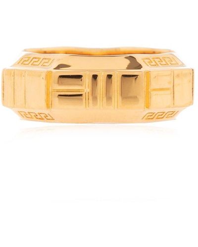 Versace Ring With Logo, - Metallic