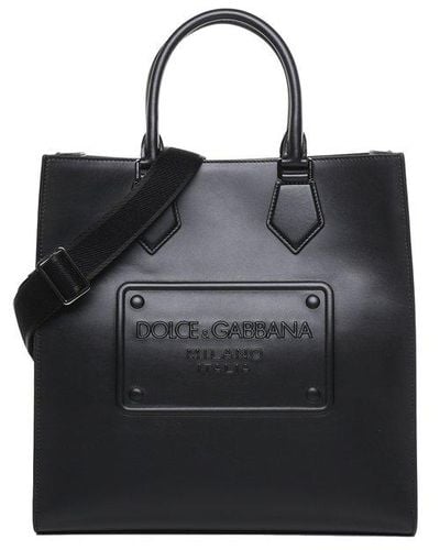 Dolce & Gabbana Logo Debossed Tote Bag - Black