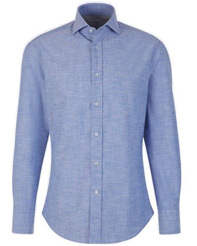 Brunello Cucinelli Plain Cotton Shirt - Blue