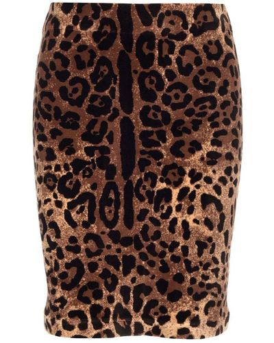 Dolce & Gabbana Mini Skirt With Leopard Motif - Brown