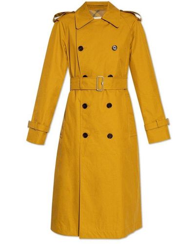 Burberry Long Gabardine Double Breasted Belted Trench Coat - Yellow