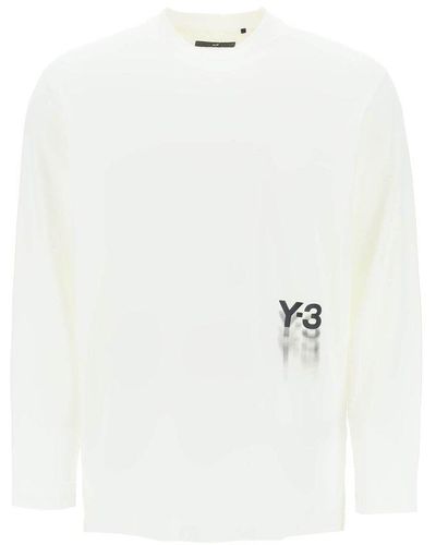 Y-3 Long Sleeved T Shirt With Logo Print - White