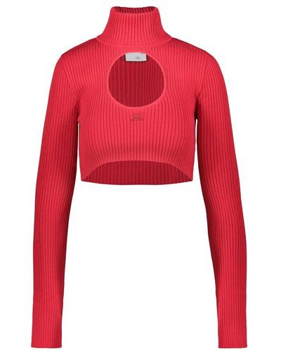 Courreges Cropped Sweater Circle Mockneck Rib Knit Clothing - Red