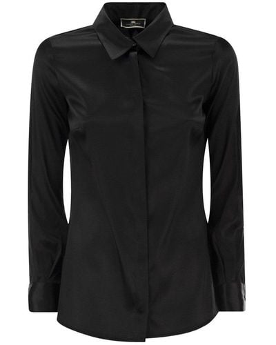 Elisabetta Franchi Long-sleeved Buttoned Blouse - Black
