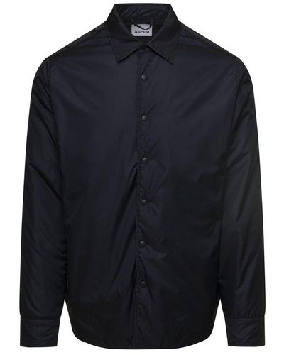 Aspesi Buttoned Long-sleeved Shirt Jacket - Blue