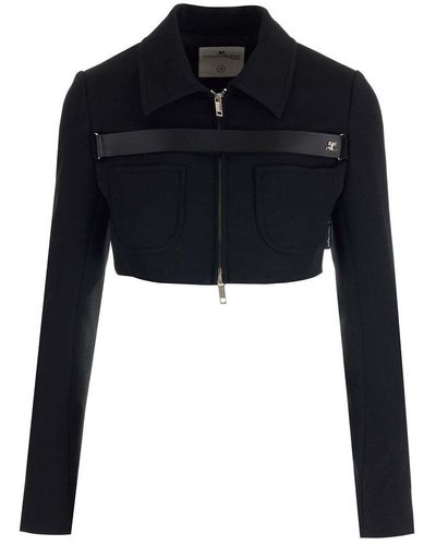 Courreges Cropped Jacket With Strap - Black