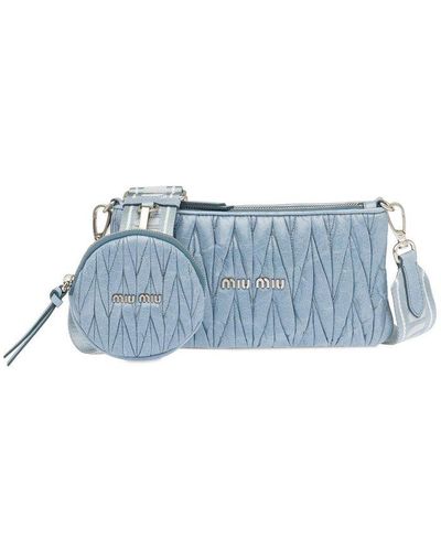 Miu Miu Quilted Matelassé Clutch Bag - Blue