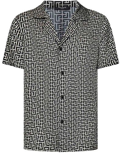 Balmain Ff Monogrammed Short-sleeved Shirt - Black