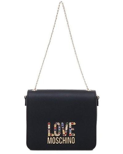 Moschino Embellished Chain-linked Shoulder Bag - White