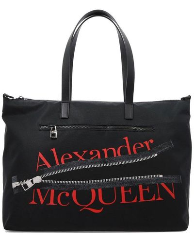 Alexander McQueen Logo Printed Zipped Tote Bag - Black