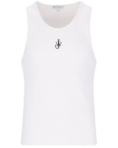 JW Anderson Logo-embroidered Ribbed-knit Sleeveless Tank Top - White