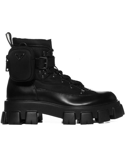 Prada Monolith Pouch Attached Combat Boots - Black