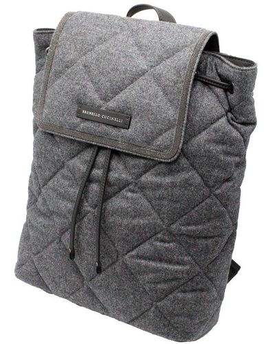 Brunello Cucinelli Backpack With Diamond Pattern - Grey