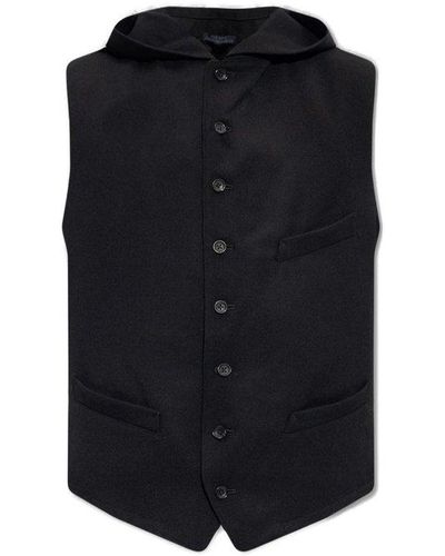 Yohji Yamamoto Buttoned Sleeveless Hooded Vest - Black