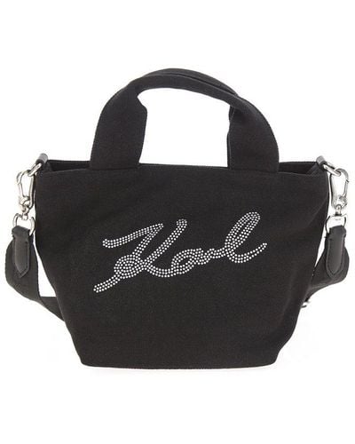 Karl Lagerfeld Small Signature Embellished Top Handle Bag - Black