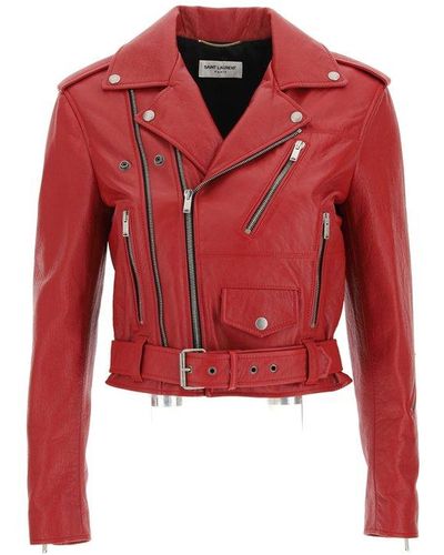 Saint Laurent Red Leather Biker Jacket