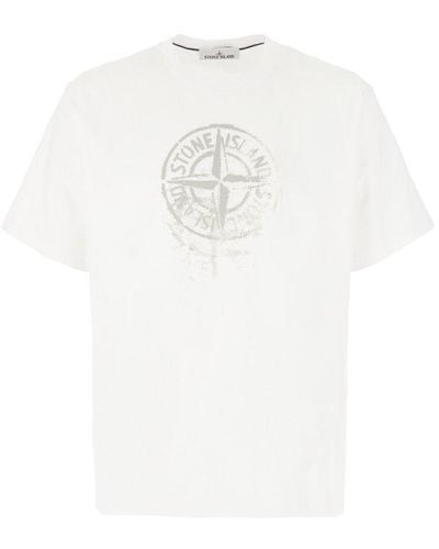 Stone Island Logo Printed Crewneck T-shirt - White