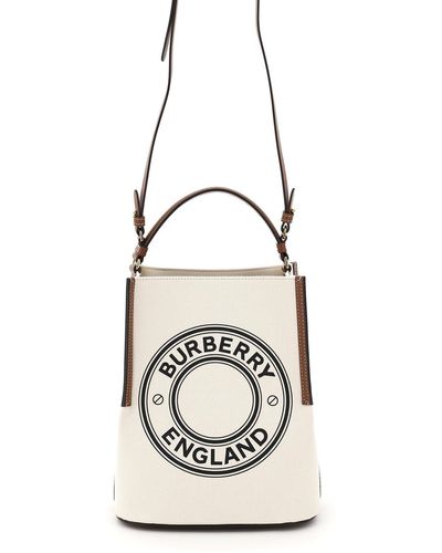 Burberry Small Logo Graphic Cotton Canvas Peggy Bucket Bag - Natural